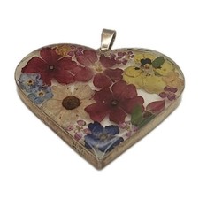 VTG 925 Sterling Silver ATI Mexico Resin Flower Heart Pendant