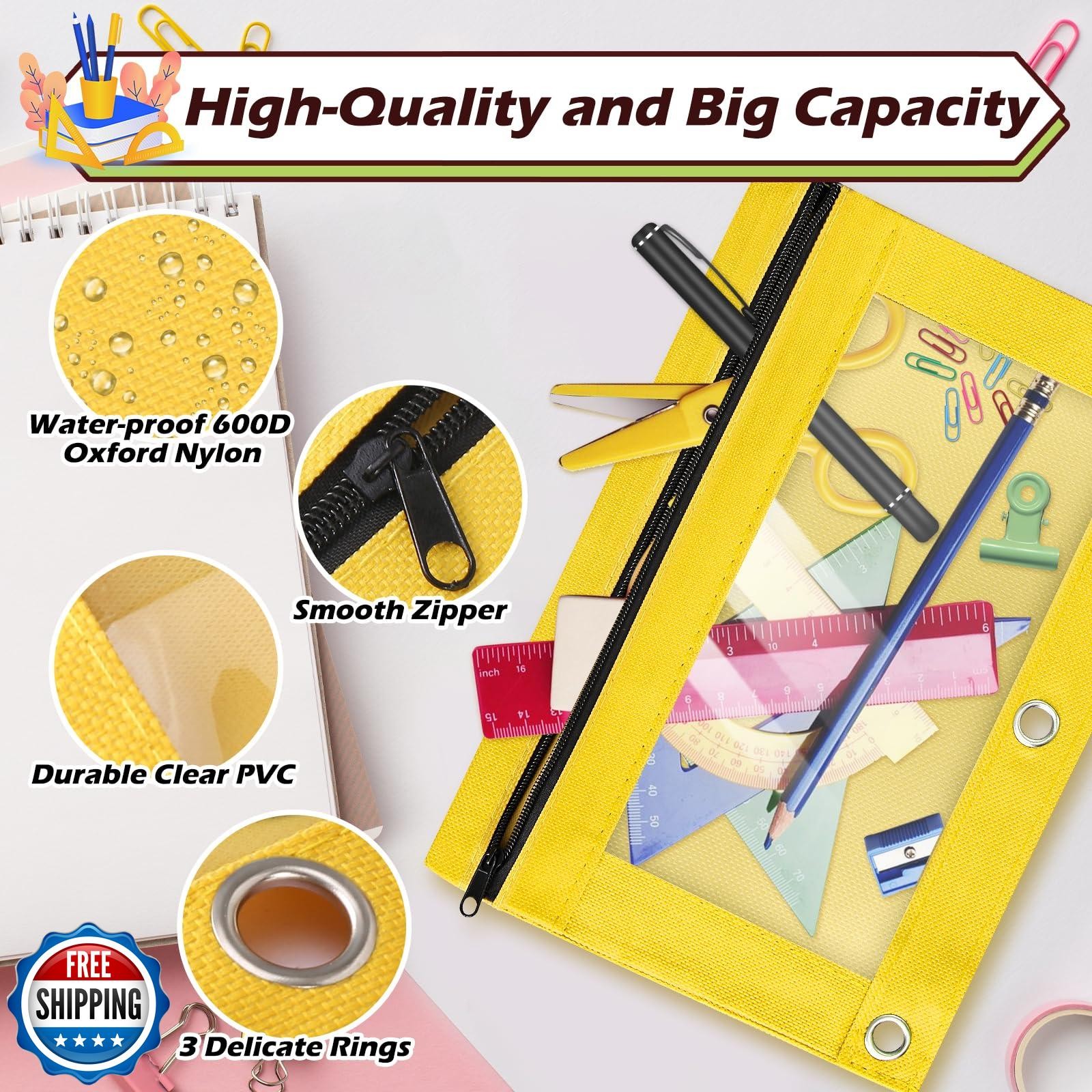 Pencil Pouch for 3 Ring Binder, 36 Piece Bulk 3 Holes Zipper Pencil Pouches i