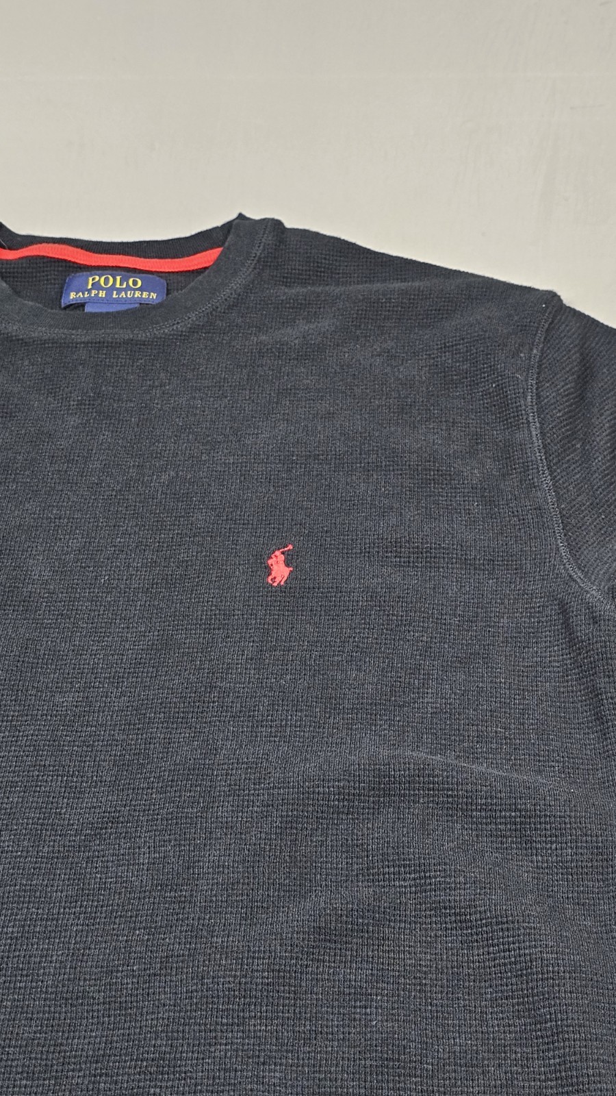 Polo Ralph Lauren Waffle camicia termica uomo grande nero rosso pony manica corta