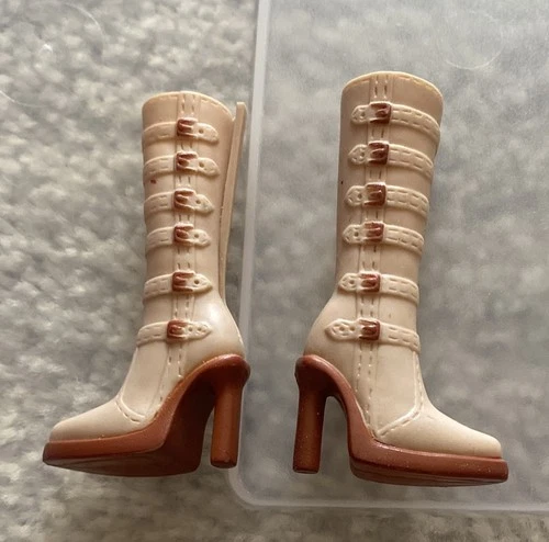 Vintage My Scene Barbie Doll Boots Light Brown 6 Buckles