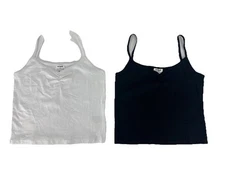 2 PACK Cotton On Women's 90 S Strappy Cami Basic Layer Tank Black& White Size L