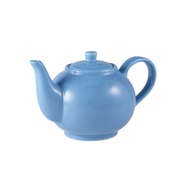 Genware Porcelain Blue Teapot For Hotel Restaurants 45cl/ 15.75oz Pack of 6