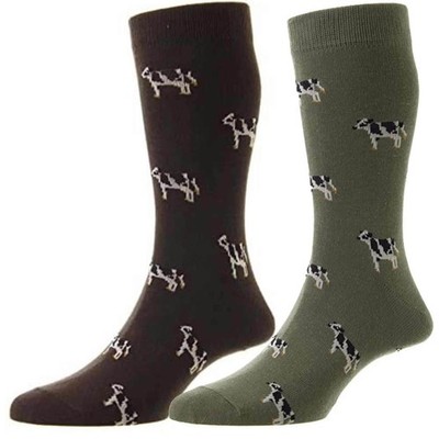 HJ Hall HJ62 Cotton Rich Cow Design Farming Mens Single Pack Socks UK 6-11