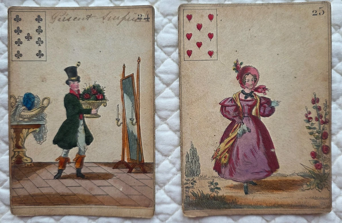Ancien Jeu De Cartes 19ème – Petit Format 6,2x4,4 Cm, étui Cuir époque