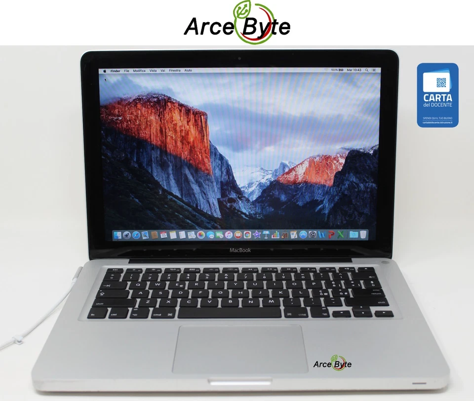 APPLE MACBOOK ALUMINIUM UNYBODY 13" 2 DUO 2,4 GHZ RAM 4GB SSD 128 GB NO BATTERIA