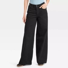 NWT NEW Universal Thread Women's Mid Rise Super Wide Leg Jeans Black Relaxed 16