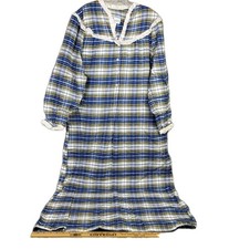 Vtg Accentuette Nightgown L Eyelet Trim Blue Plaid Lanz Prairie Grannycore Large