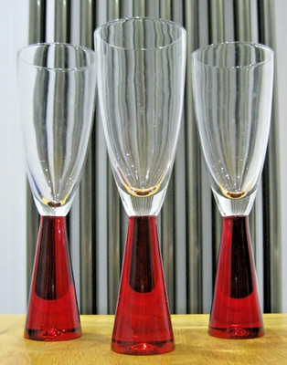3x Vintage Artland Prescott Chunky Ruby Red Stem Champagnerflöten - unbenutzt - sehr guter Zustand