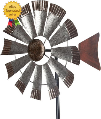 Wind Spinners Outdoor，Metal Vintage Style Single Sided Silver Windmill Kinetic W