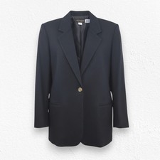 Vintage 90s Requirements Black Wool Blazer Crest Button Jacket Size 14 USA Made