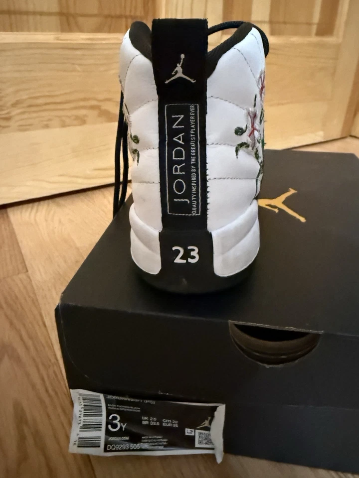 Nike Air Jordan 12 XII Floral GS White Black DR6954-100 Size 3Y - Image 4 of 4