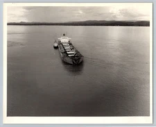 Vintage Black & White Cargo Ship Danita Tugboat at Sea Photo 20th Century