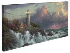 Thomas Kinkade Conquering the Storms Light House Open Edition Wrapped CVS 31x16