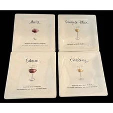 Pottery Barn Set of 4 Appetizer Square Plates WINE THEME Descriptions Pairings 