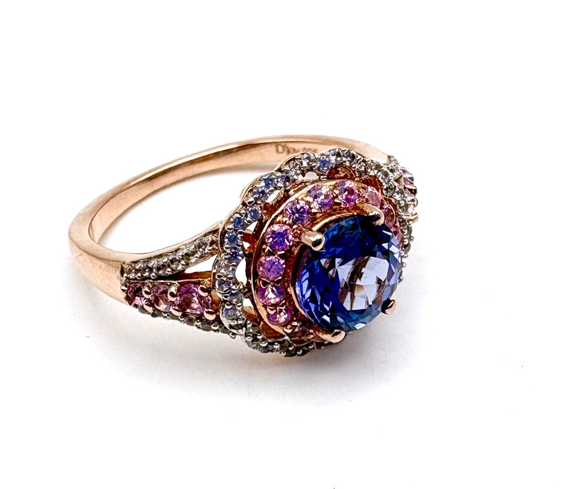 D'Joy 925 Tanzanite, pink sapphire and diamond ring. LOW STARTING BID