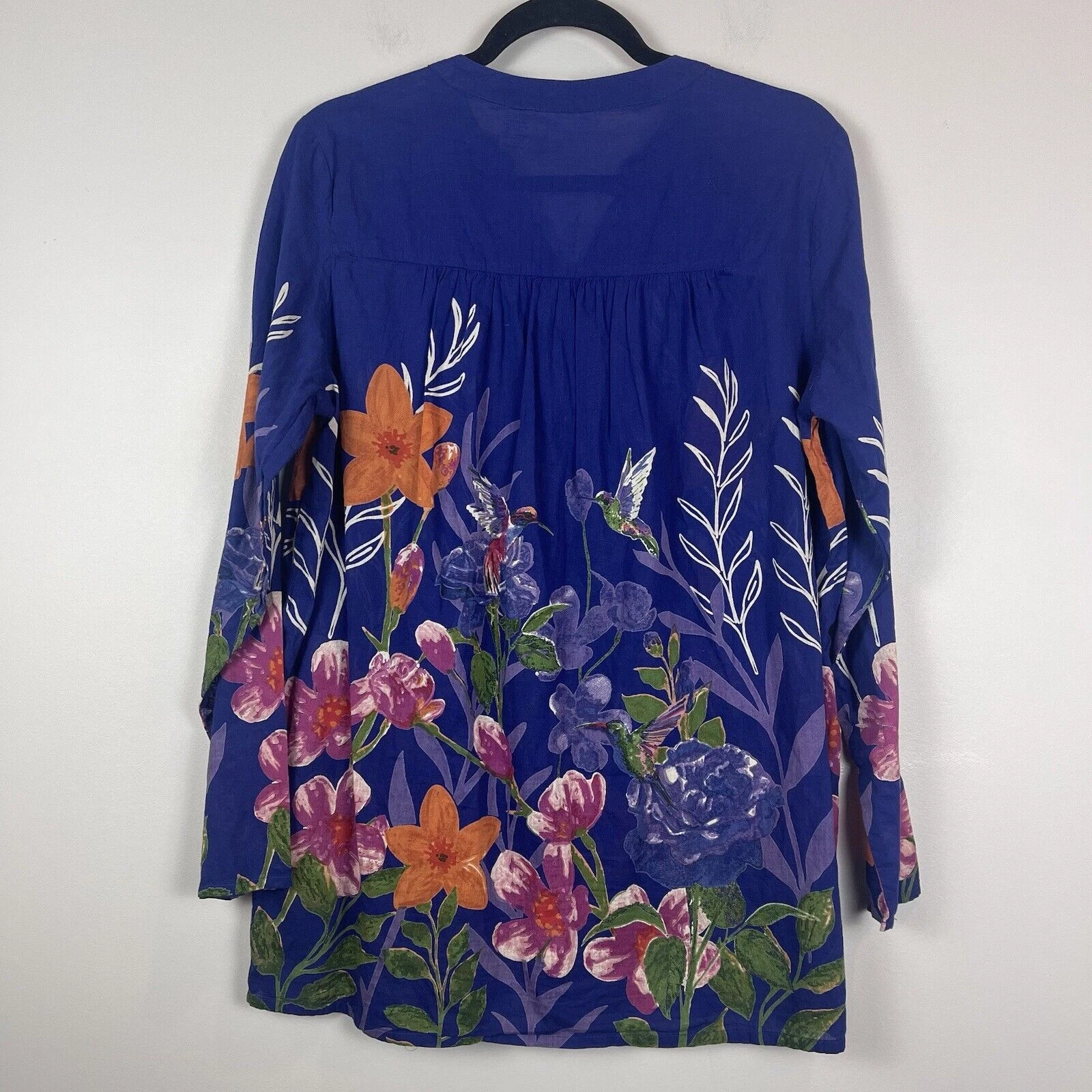  hummingbird garden woven cotton tunic artsy shirt