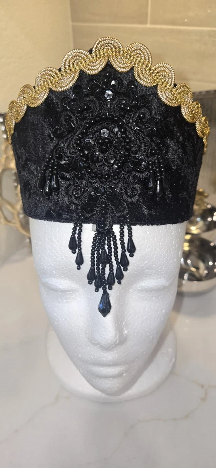 Headdress Dance Traditional Cultural Armenian Dance Costume Headpiece Black - Image 3 of 4