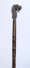Walking Stick Cane Craved W/Brass Handle For Men Women Handmade Gift