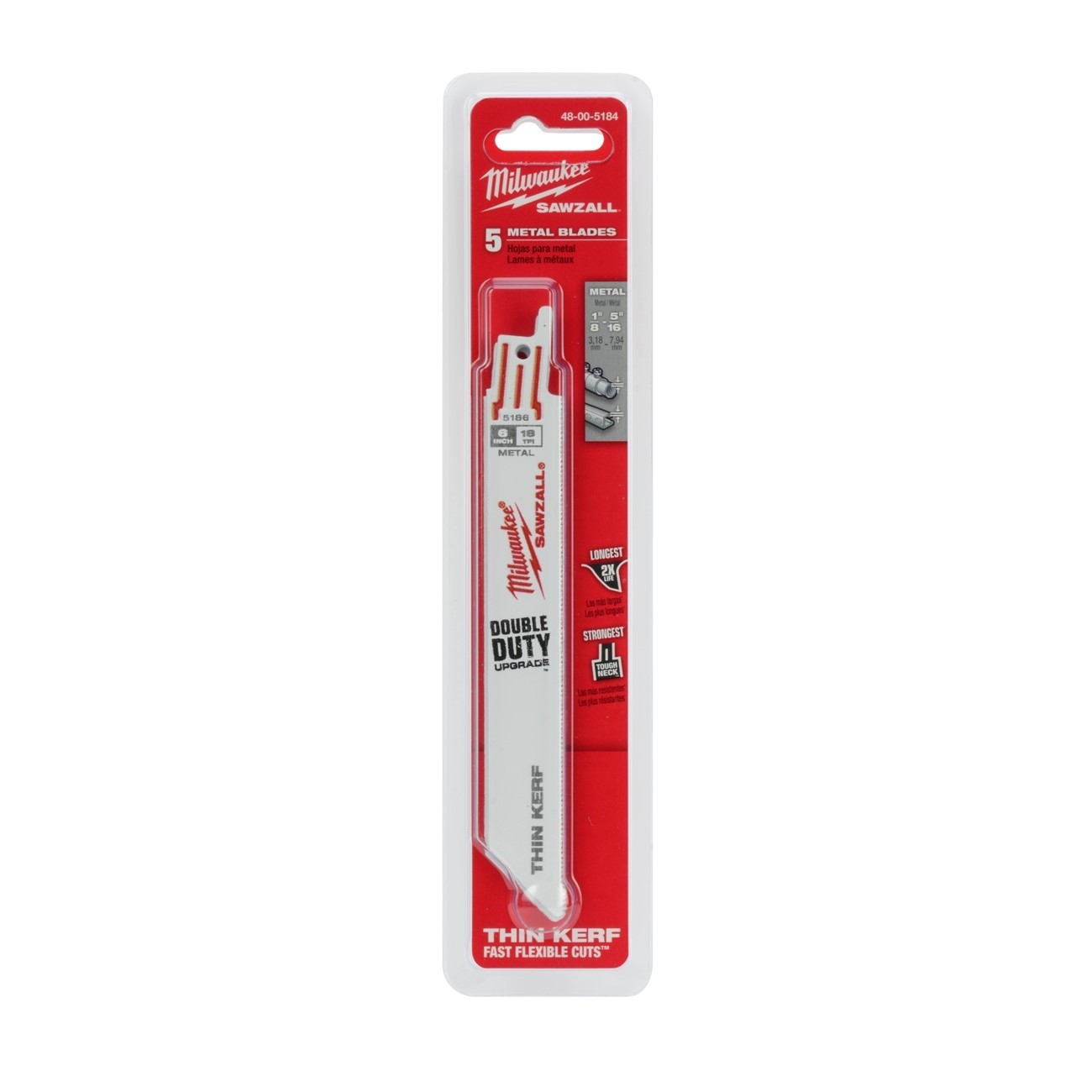 MILWAUKEE MIL-48-00-5184 SAWZALL Blade 6" Bi-Metal 18 TPI Universal Tang