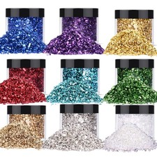 9 Box Broken Crushed Glass Glitter, 6.4oz/180g Irregular Shards Metallic Crys...