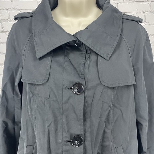 Ellen Tracy Black Buttoned Collared Classic Rain Jacket Windbreaker Size PP - Picture 7 of 9