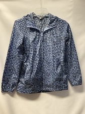 Lands End Kids L-14 Hooded Full Zip Long Sleeve Blue Raincoat Nylon Pockets