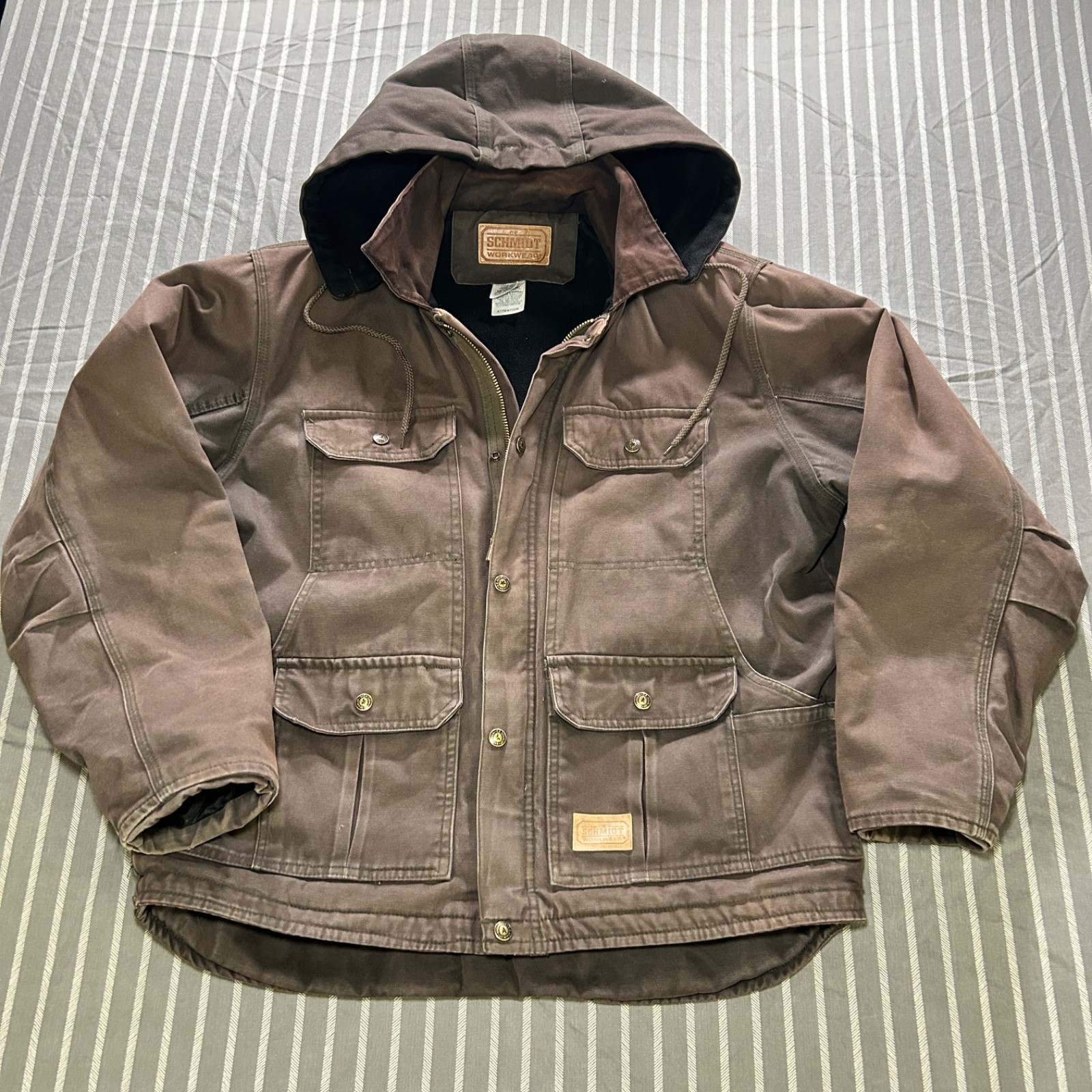 CE Schmidt Coat Mens Medium Brown Lined Canvas Barn Chore Jacket Workwear Hooded