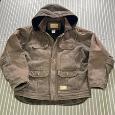 CE Schmidt Coat Mens Medium Brown Lined Canvas Barn Chore Jacket Workwear Hooded