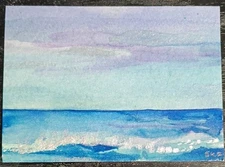 Original ACEO art Seascape, Ocean, Beach View At Dusk Horizontal 