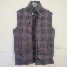 United Colors Of Benetton Puffer Vest Mens Sz M Checkered Dark Olive Green