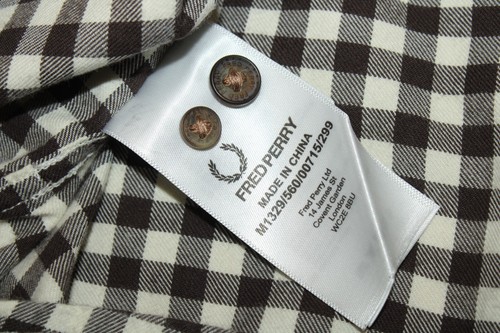 Camisa para hombre Fred Perry XS marrón a cuadros manga larga algodón informal abotonada - Imagen 6 de 8