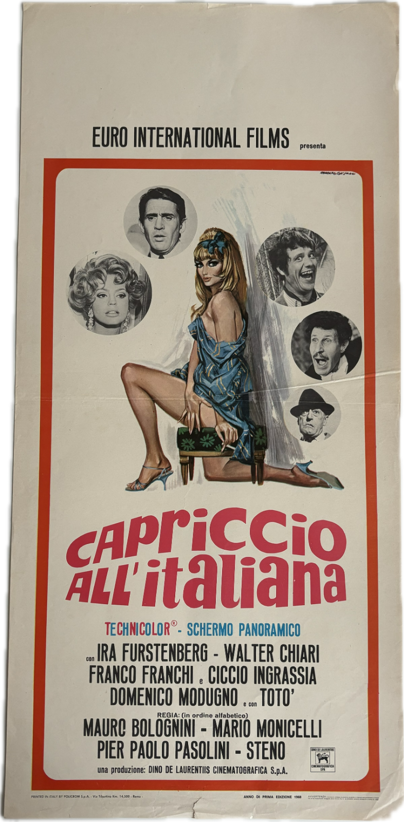 Locandina originale film Capriccio all'italiana (1967) - Regia di Franco Rossi, Mario Monicelli, Mauro Bolognini, Pier Paolo Pasolini, Pino Zac, Steno