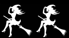 Sexy Witch on Broom TWO White Vinyl Decal Car Truck Windows RV Camper Laptop