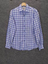 Tasso Elba Shirt Mens S Blue Long Sleeve 100 Cotton 14-14 1/2 Plaid