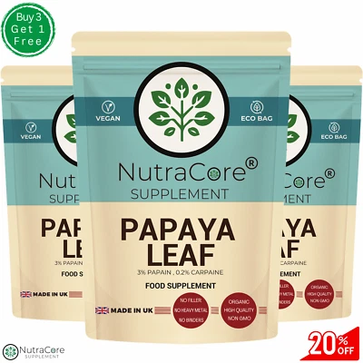 NUTRA CORE Papaya Leaf Extract Capsules 5500mg-(3% Papain, 0.2%Carpaine)-100% Vegan Capsule