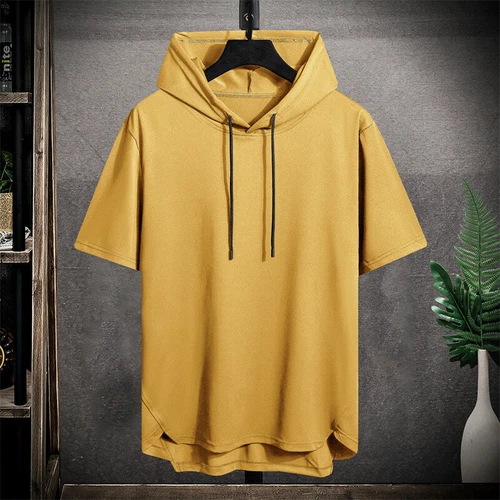 Summer Men's With Hood Short Sleeve Hoodies Hip Hop T shirt Streetwear T Shirts - Imagen 15 de 21