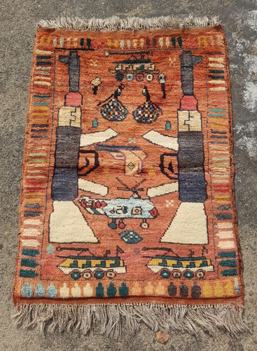 Vintage Hand Made Traditional Rug Oriental Wool Multicolor Carpet 83x65 cm