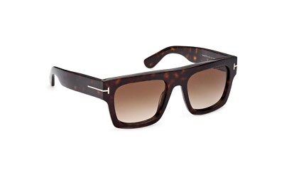 Tom Ford FT0711 Fausto 52F Shiny Dark Havana/Brown Gradient Square Sunglasses