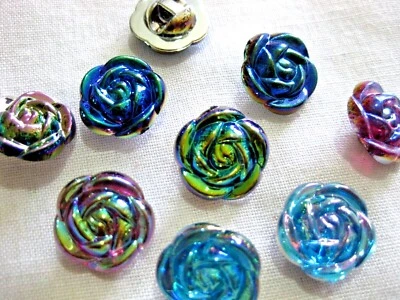 10 Knöpfe Blumen Rose 20 mm bunt schimmernd Farbe wählbar Kunststoff K206.1 - Bild 1 von 3