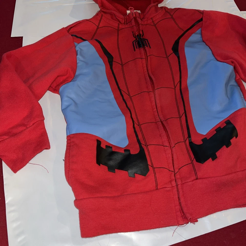 Marvel Spider Man Niños XS SUDADERA CON CAPUCHA CREMALLERA MÁSCARA FACIAL Con Capucha ROJO AZUL SUPER HÉROE XS Foto 3 de 4