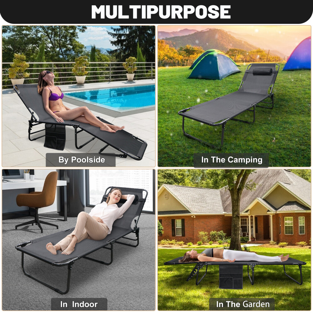 Adults 4-Fold Sleeping Cots Outdoor Chaise Lounge Chair for Sun Tanning Pool