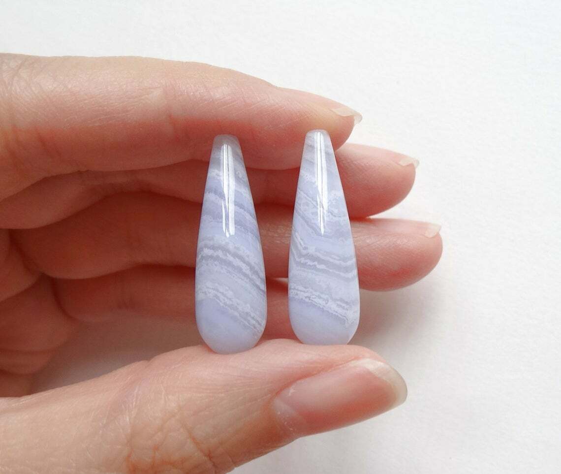 A+ Grade Blue Lace Agate Half Top drilled Smooth Teardrops 7x22 mm