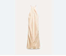 Zara Womens Midi Dress Wrinkled Look Beaded Beige Pink S Small 1165/152 NWT