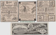 4 x Fahrrad Nähmaschinen Hochrad Reklame Seidel u. Naumann Dresden 1887 - 1895