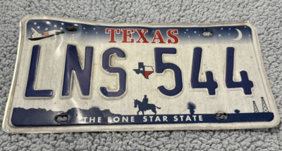 Texas License Plate LNS 544 Embossed 1999 Space Shuttle Moon Horse