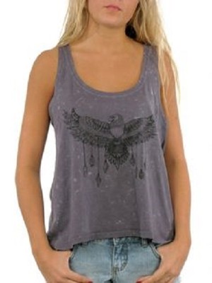 Billabong FLY AWAY Midnight Gray Black Eagle Distressed (D) Junior's Tank Top