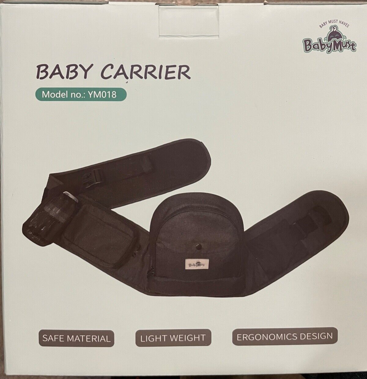 Baby Must Hip Seat Baby Carrier BabyMust YM018 Black *distressed box*-image