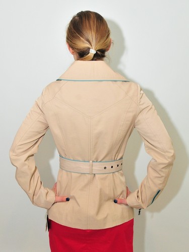 GUESS ORG Belted Military Beige Zipper jacket Asymmetrical Trench Coat Small - Picture 7 of 8
