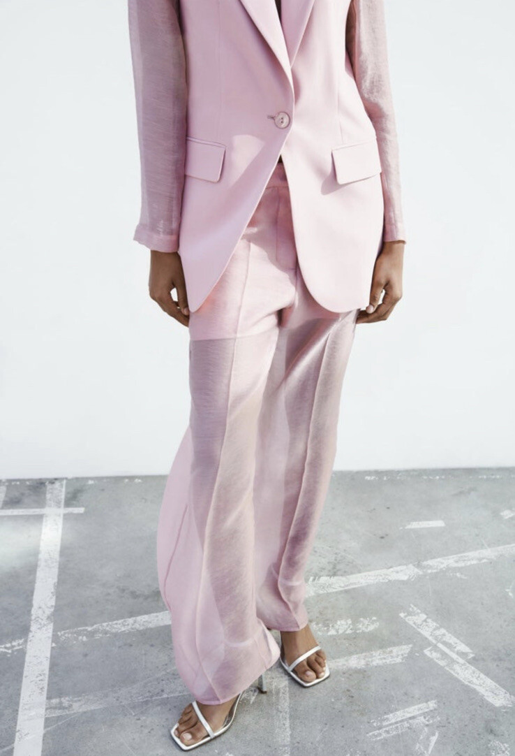 ZARA Mixed COMBINED ORGANZA BLAZER JACKET & Pants Set PALE