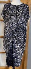 DKNY Paisley Boxy Dress Womens Sz L Black Purple Knot Accent Ruched Party Career